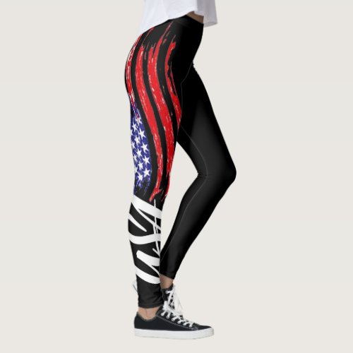 cool  black usa flag pattern design leggings