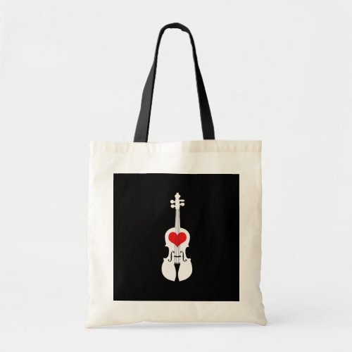 Cool Black Violin Tote Bag with Red Heart