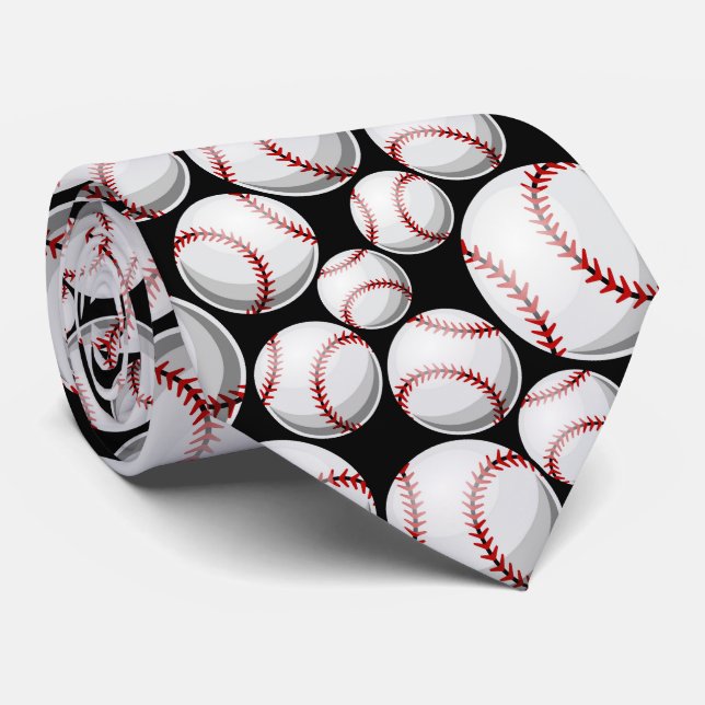 cool black white Baseball sports pattern Neck Tie (Rolled)