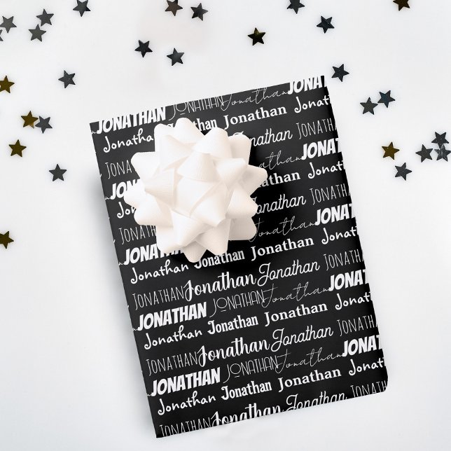 Cool Black White Birthday Personalized Wrapping Paper Sheets (Creator Uploaded)