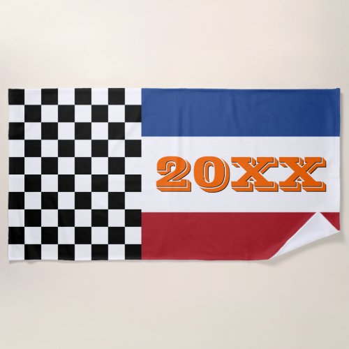 Cool Black White Checkered Race Flag Pattern Beach Towel