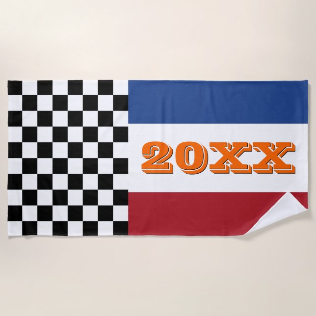 Cool Black White Checkered Race Flag Pattern Beach Towel (Front)