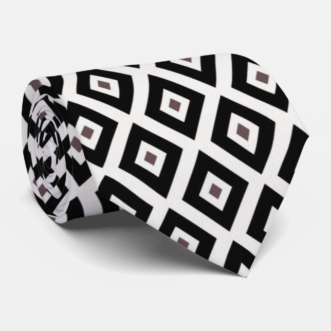 cool black white diamond pattern neck tie (Rolled)