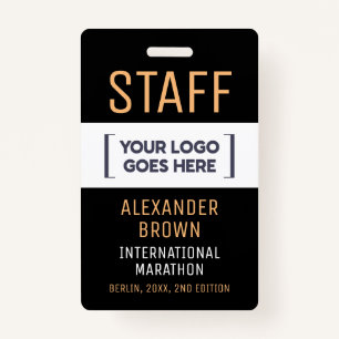 Cool Black White Event Staff Company Logo Name ID Badge