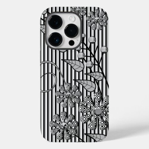 Cool Black  White floral  stripes iPhone case