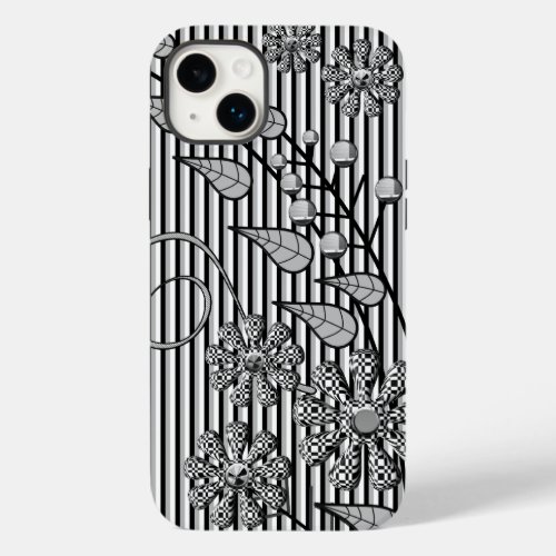 Cool Black  White floral  stripes iPhone case