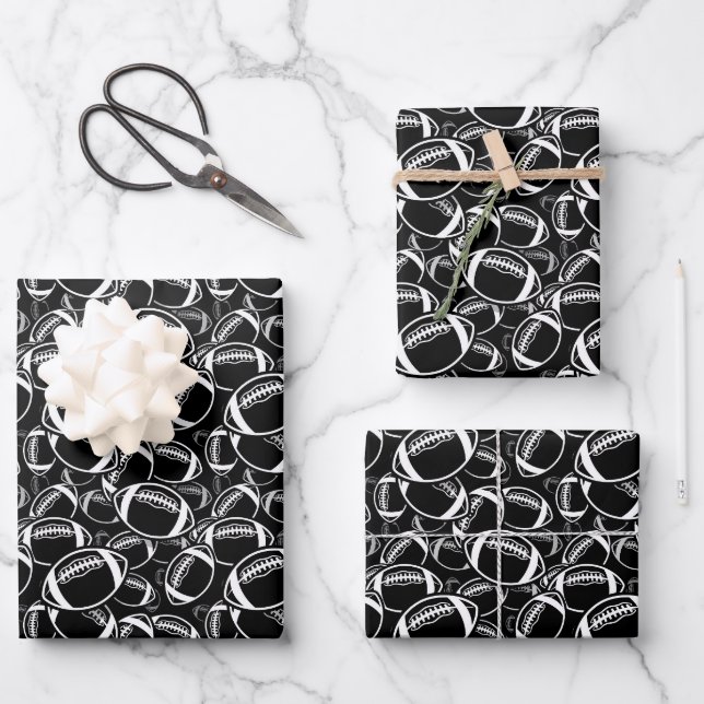 cool black white football sports tiled party  wrapping paper sheets (Front)