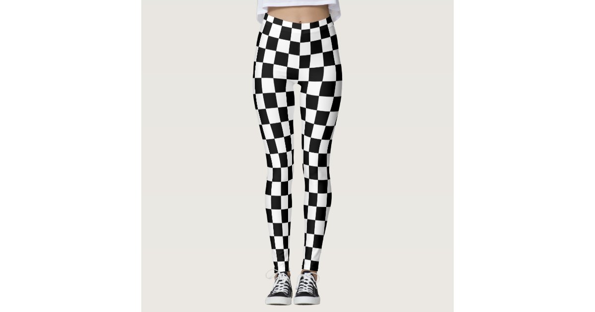 Cool Black White Formula 1 Checkered Flags Pattern Leggings | Zazzle.com