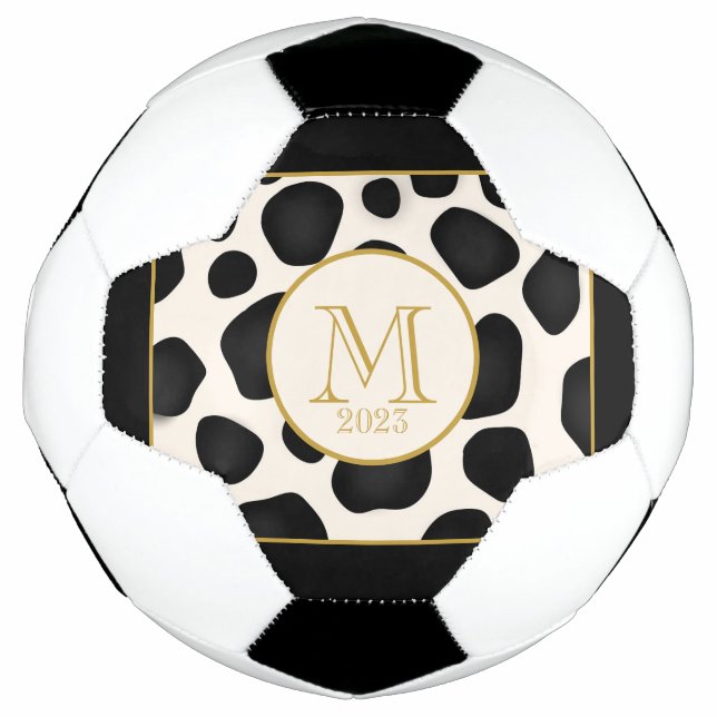 Cool Black & White & Gold 2023 Monogram Soccer Ball (Front)