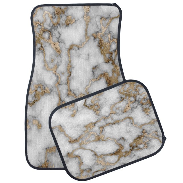 Cool Black White Gold Marble Stone Car Floor Mat (Set)