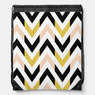 Cool Black White Gold Pink Chevron Design Drawstring Bag