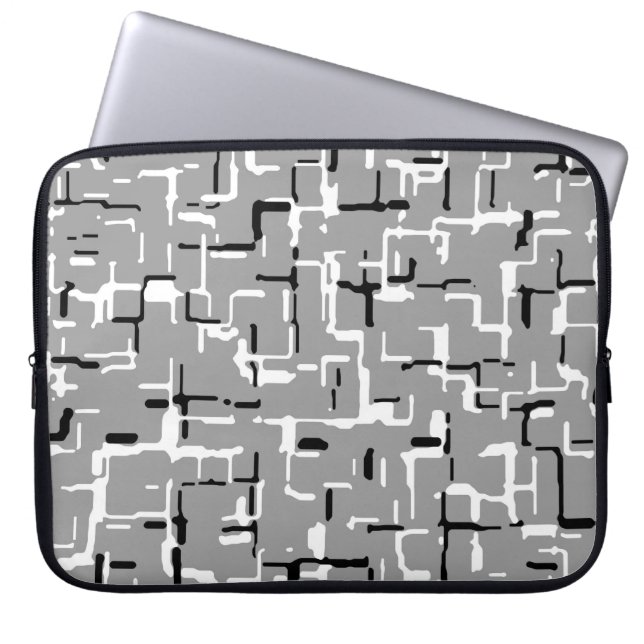 Cool Black White Gray Pattern Laptop Sleeve (Front)