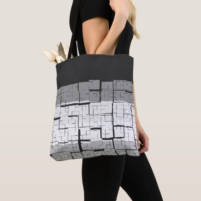 Cool Black White Gray Pattern Tote Bag (Close Up)