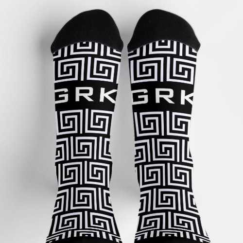 Cool black  white Greek key meander pattern name Socks