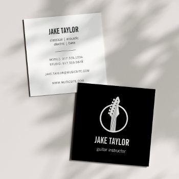Cool Black & White Guitar Instructor Square Business Card by RedwoodAndVine at Zazzle