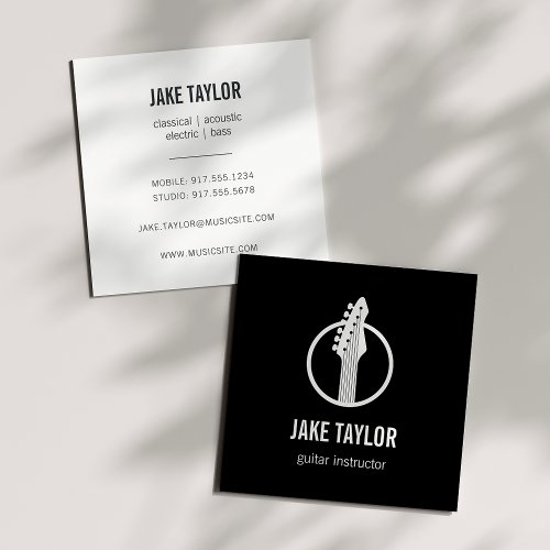 Cool Black  White Guitar Instructor Square Business Card
