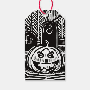 Cool Black White Halloween Pumpkin Cemetery Art Gift Tags