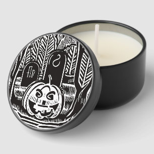 Cool Black White Halloween Pumpkin Cemetery Art Mini Candle Favors