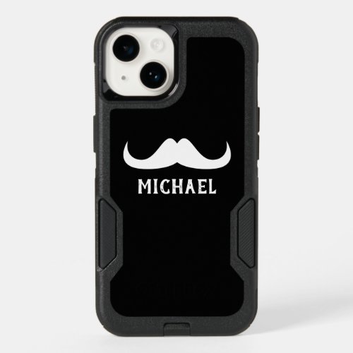 Cool Black White Handlebar moustache Custom name OtterBox iPhone 14 Case