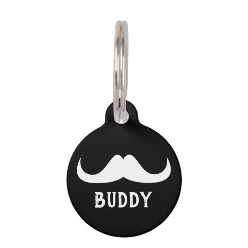 Cool Black White Handlebar moustache Custom name Pet ID Tag