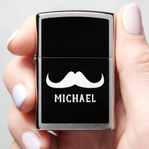 Cool Black White Handlebar moustache Custom name Zippo Lighter