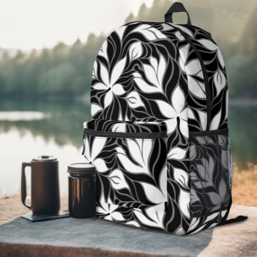 Cool Black White Modern Floral Pattern Flowers Printed Backpack