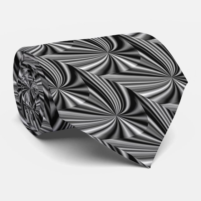 Cool Black White Silver Unique Pattern Neck Tie (Rolled)