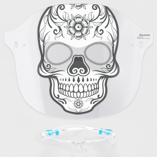 Cool Black & White Sugar Skull Face Shield (Front w/Glasses)