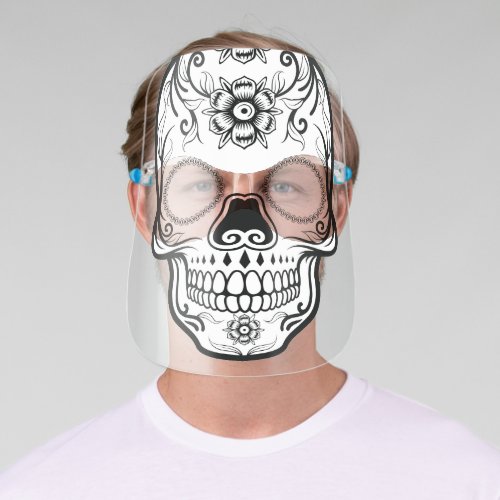 Cool Black  White Sugar Skull Face Shield
