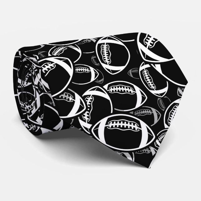 cool black white tiled pattern football sports neck tie (Rolled)