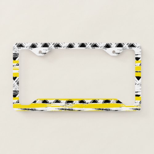 Cool Black White Yellow Stripes Tribal Pattern License Plate Frame