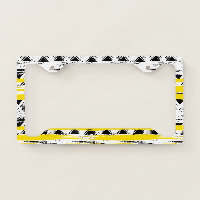 Cool Black White Yellow Stripes Tribal Pattern License Plate Frame (Front)