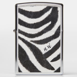 Cool Black White Zebra Design Monogram Initials Zippo Lighter