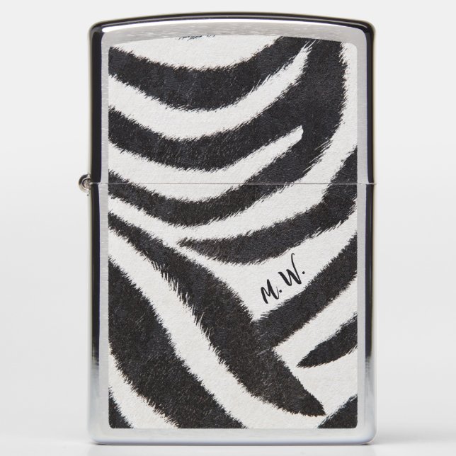 Cool Black White Zebra Design Monogram Initials Zippo Lighter (Front)