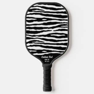 Cool Black White Zebra Stripe Print Custom Text Pickleball Paddle