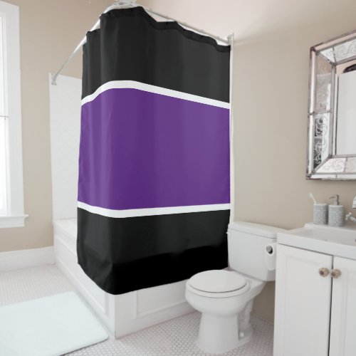 Cool Black Wide Royal Purple White Center Stripes Shower Curtain