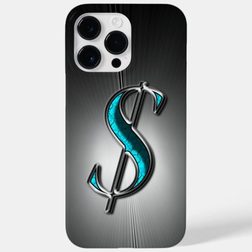 Cool Bling Turquoise Silver Dollar Sign Printed Case_Mate iPhone 14 Pro Max Case