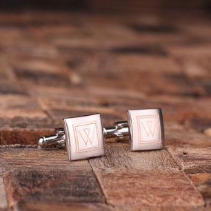 Cool Block Monogram Square Silver Cufflinks