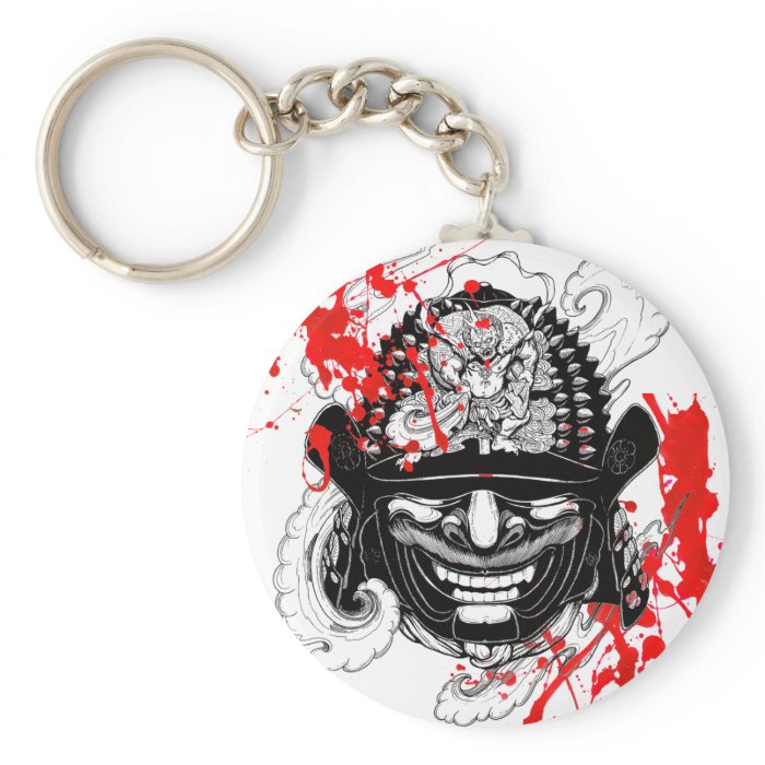 Cool blood splatter samurai demon mask helm tattoo key chain