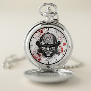 Cool blood splatter samurai demon mask helm tattoo pocket watch
