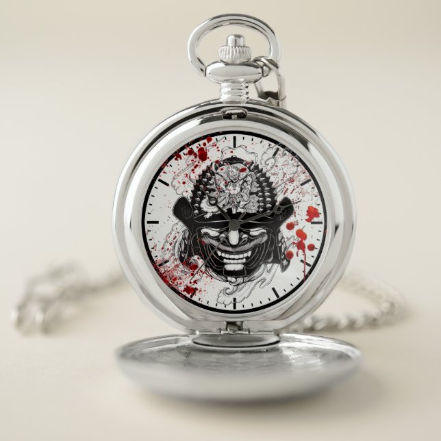 Cool blood splatter samurai demon mask helm tattoo pocket watch (Inside)