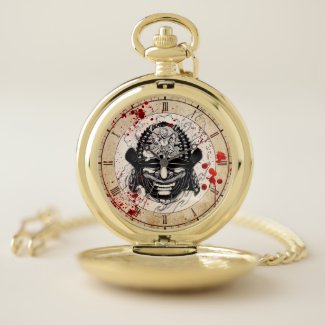 Cool blood splatter samurai demon mask helm tattoo pocket watch