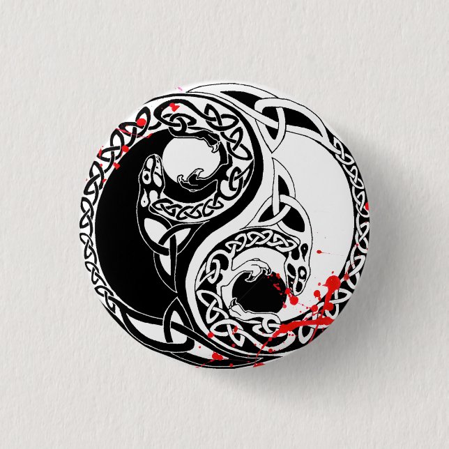 Cool blood splatter Yin Yang Dragons tattoo art Button (Front)