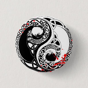 Cool blood splatter Yin Yang Dragons tattoo art Button