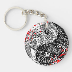 Cool blood splatter Yin Yang Dragons tattoo art Keychain