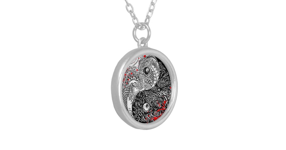 Cool blood splatter Yin Yang Dragons tattoo art Silver Plated Necklace ...