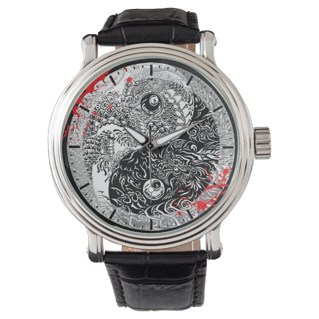 Cool blood splatter Yin Yang Dragons tattoo art Watch (Front)