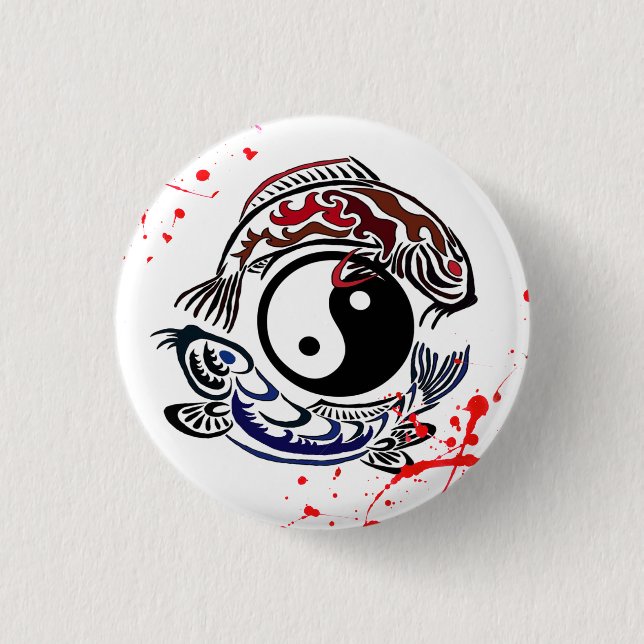 Cool blood splatter Yin Yang Koi Fishes tattoo art Button (Front)