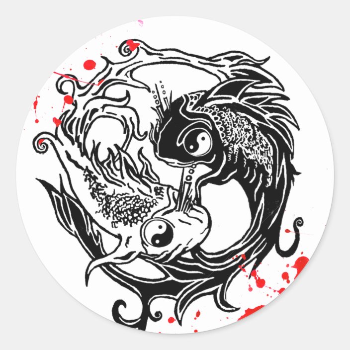 Cool Blood Splatter Yin Yang Koi Fishes Tattoo Art Classic Round
