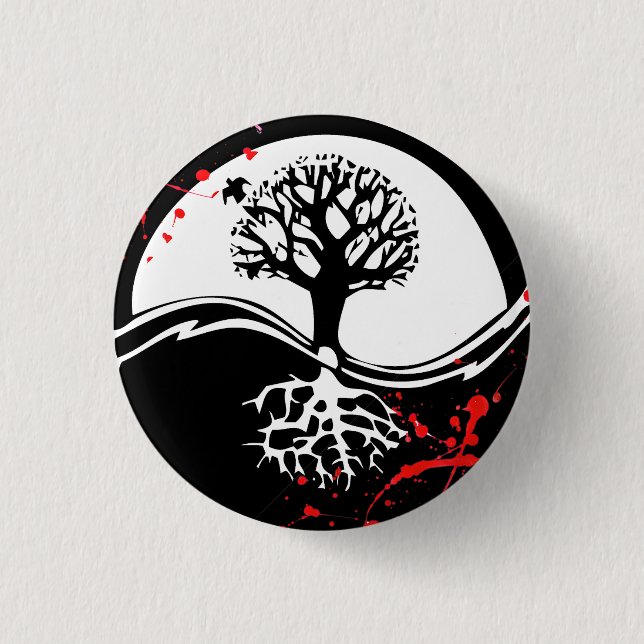 Cool blood splatter Yin Yang Tree tattoo art Pinback Button (Front)